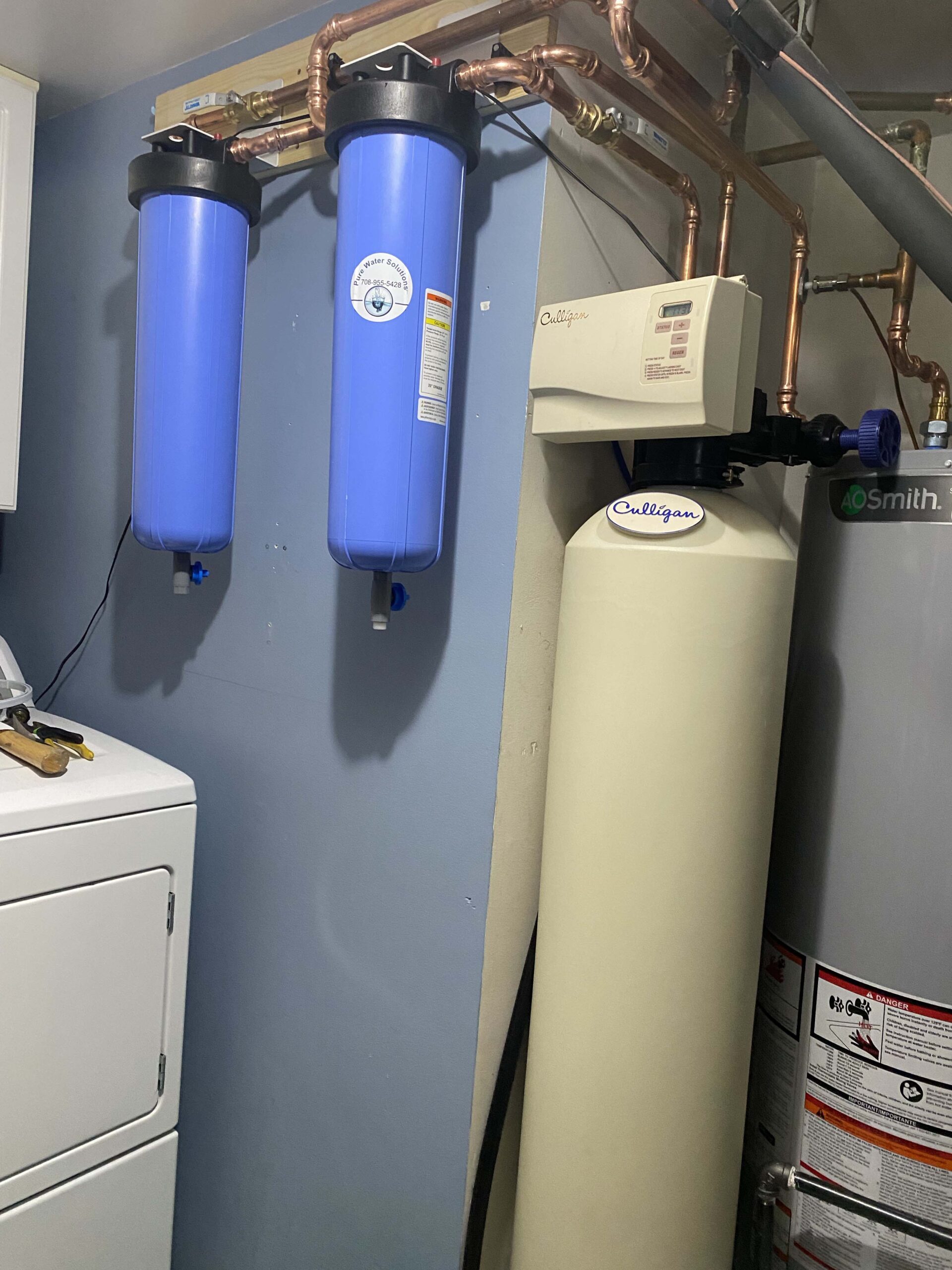 Whole home water filtration system installed by Pure Water Solutions in Illinois