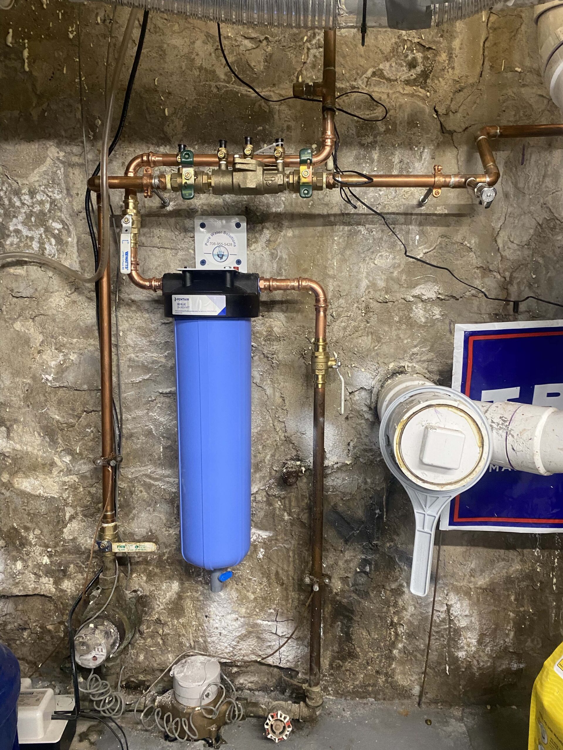 Whole home water filtration system installed by Pure Water Solutions in Illinois